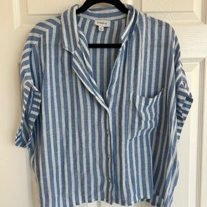 Evereve Blue and White Stripe Summer Blouse Size M